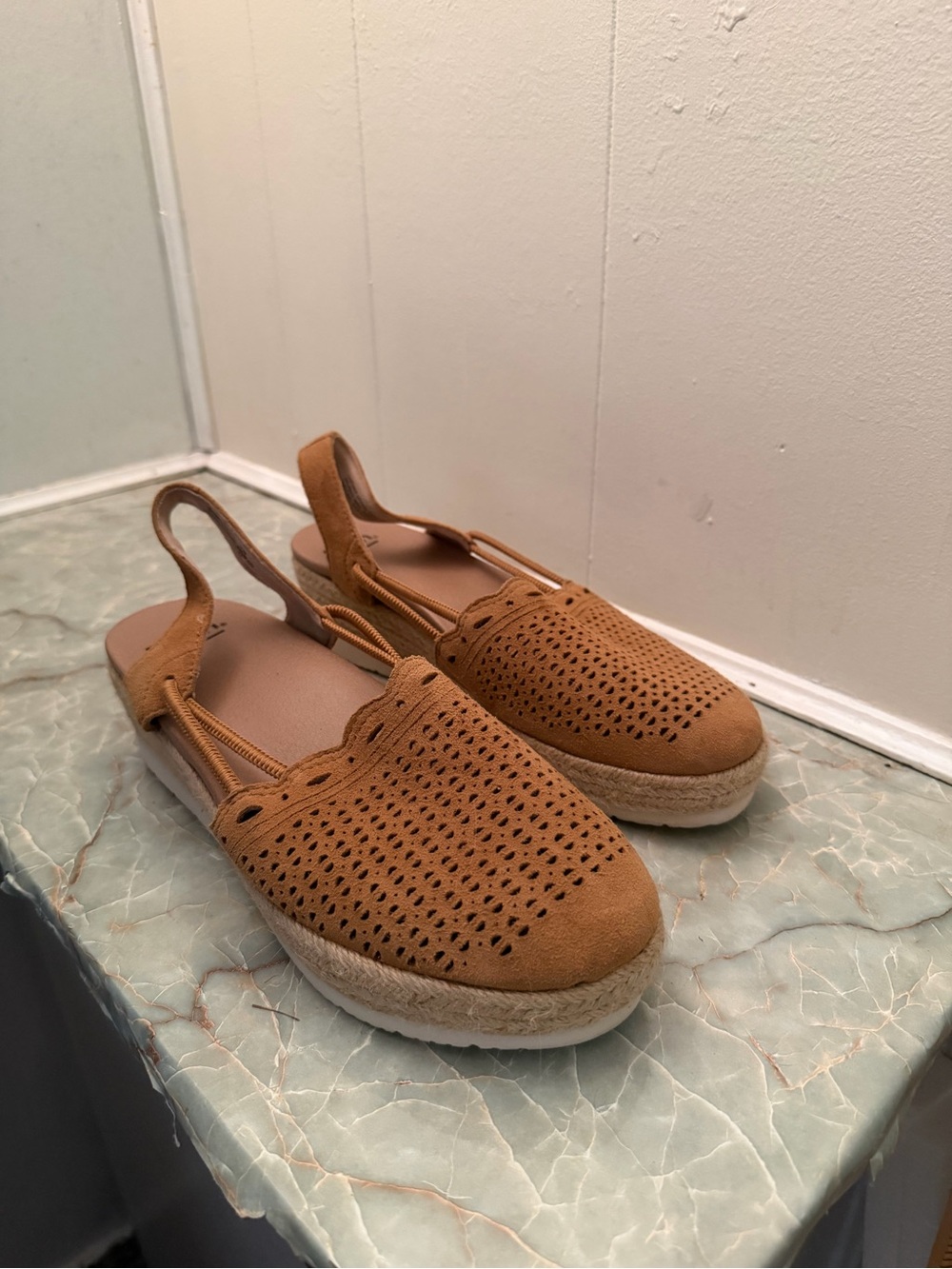 Earth Tan Perforated Slingback Espadrilles